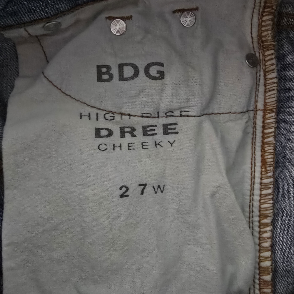 BDG High Rise Dree Cheeky Blue Distressed Jean Shorts Frayed Hem Size 27 - Picture 3 of 9
